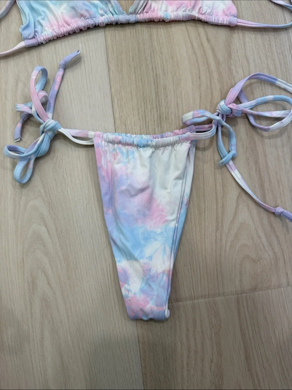 Frankies Bikinis Tie-Dye Triangle Bikini Set - Pastel Pink & Blue